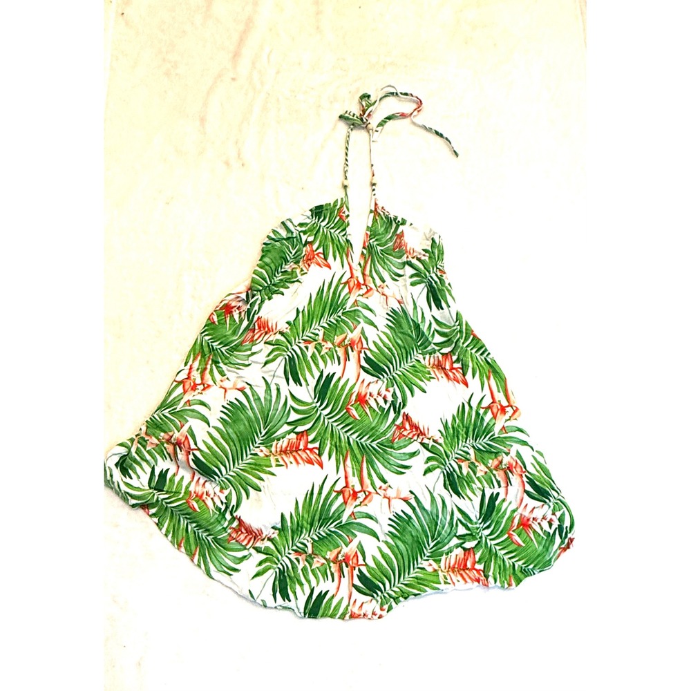 Kaeli Cha Womens Tropical Palm Print Halter Top Green Red White Rayon OS